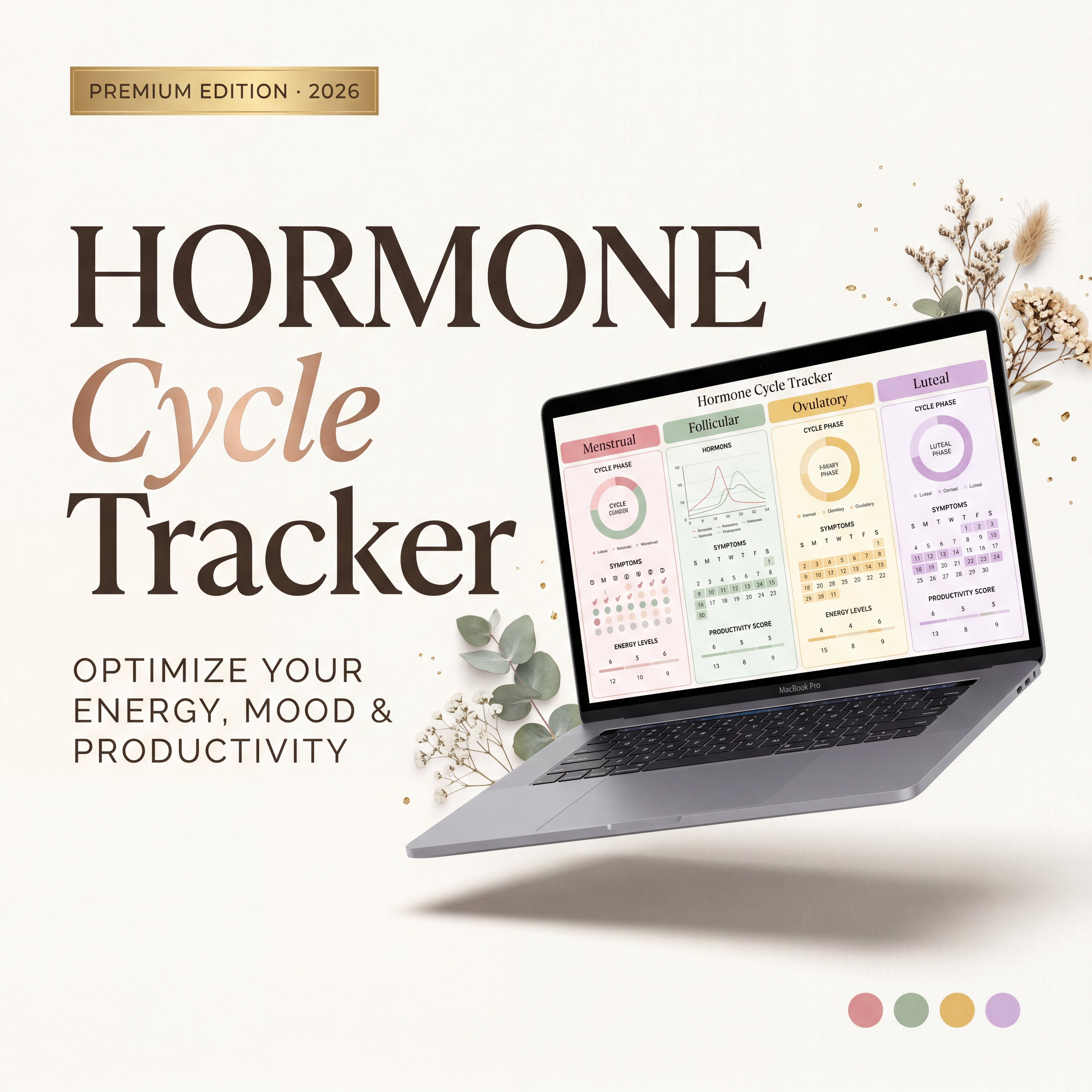 Hormone Cycle Tracker | Premium Digital Planner for Cycle Syncing, Hormone Balance & Women's Wellness | Excel + Google Sheets + PDF Bundle