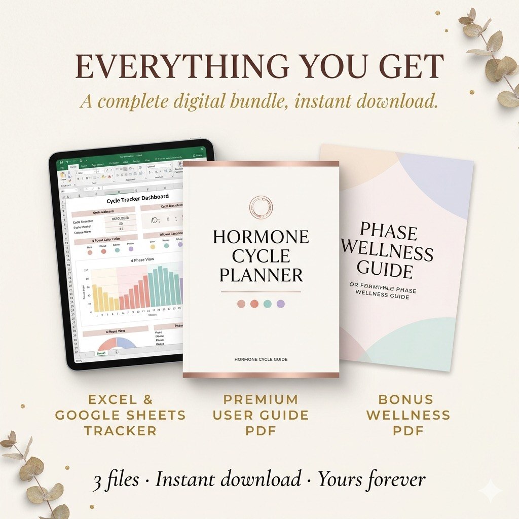 Hormone Cycle Tracker | Premium Digital Planner for Cycle Syncing, Hormone Balance & Women's Wellness | Excel + Google Sheets + PDF Bundle