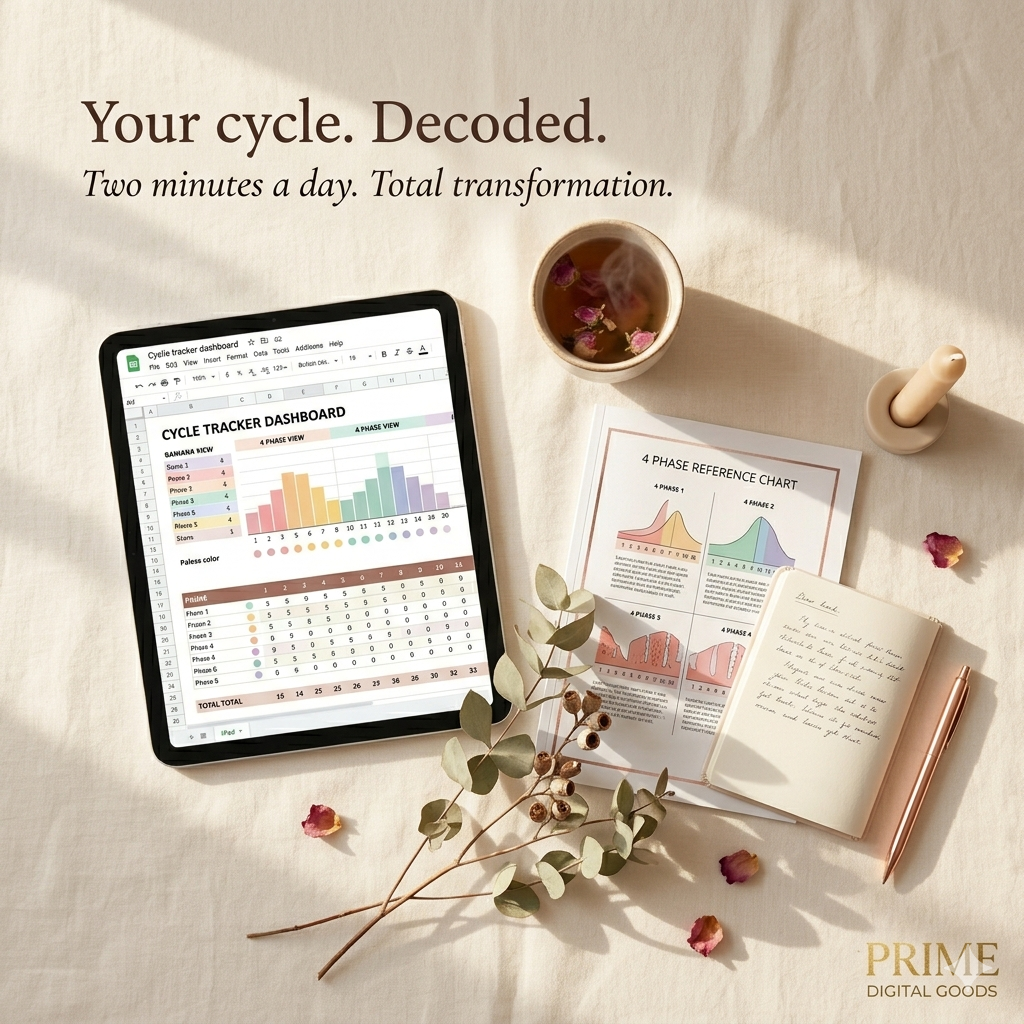 Hormone Cycle Tracker | Premium Digital Planner for Cycle Syncing, Hormone Balance & Women's Wellness | Excel + Google Sheets + PDF Bundle